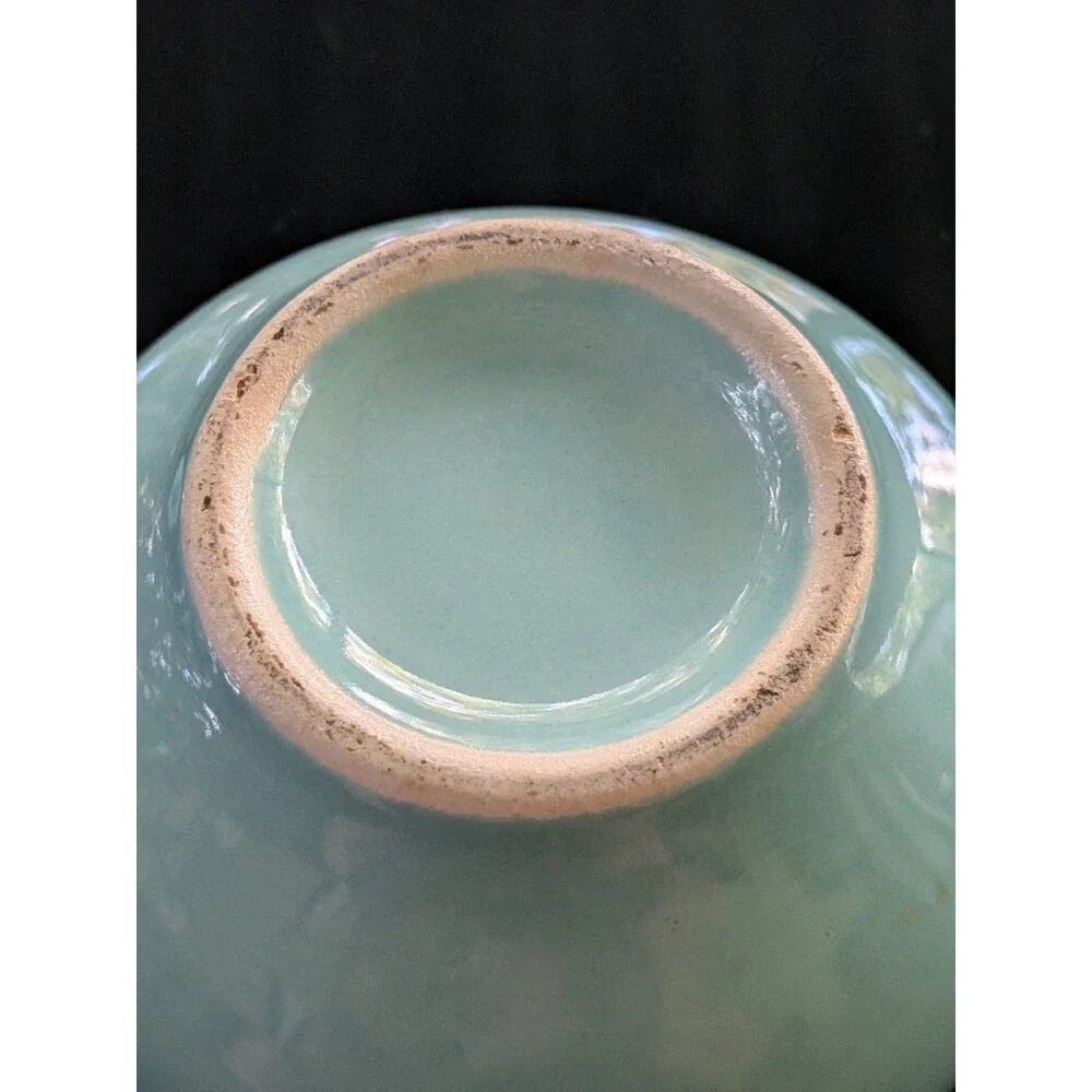Mid Century Modern Vintage Mist Green Aqua Pottery Sugar Bowl Detailed Handles